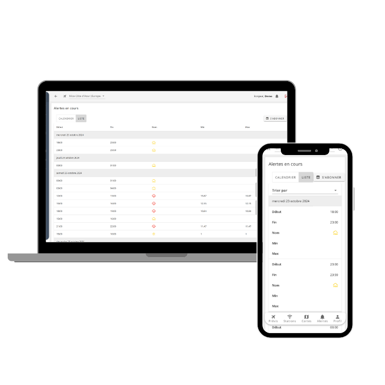 Visuel de l'application Previmeteo Airside Manager, services météo pour les opérations aéroportuaires