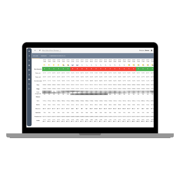 Visuel de l'application Previmeteo Airside Manager, services météo pour les opérations aéroportuaires