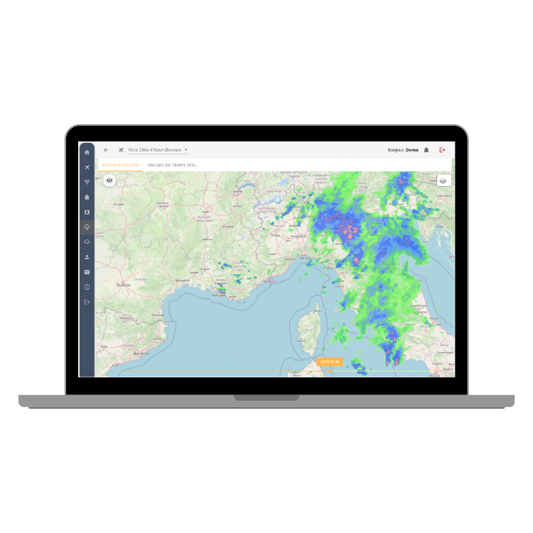 Visuel de l'application Previmeteo Airside Manager, services météo pour les opérations aéroportuaires