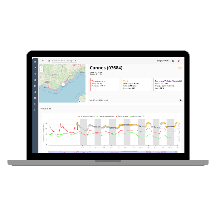 Visuel de l'application Previmeteo Airside Manager, services météo pour les opérations aéroportuaires